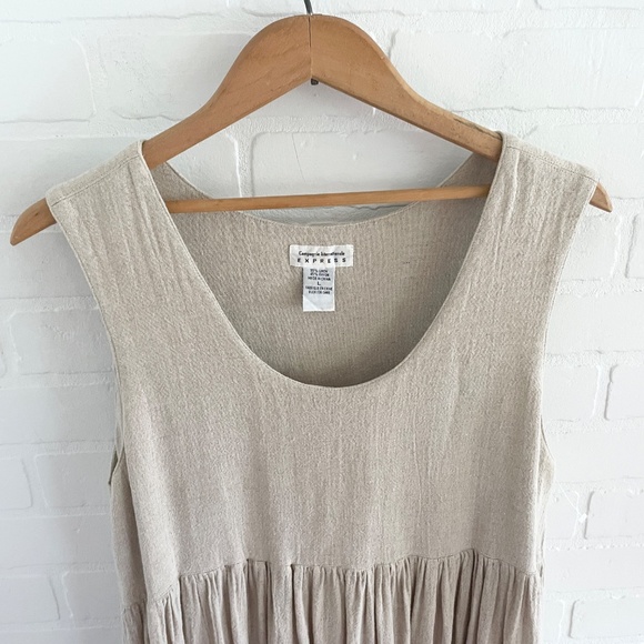 Vintage 90s Linen blend dress Babydoll Empire waist Cream Coquette Lagenlook L - Picture 3 of 10